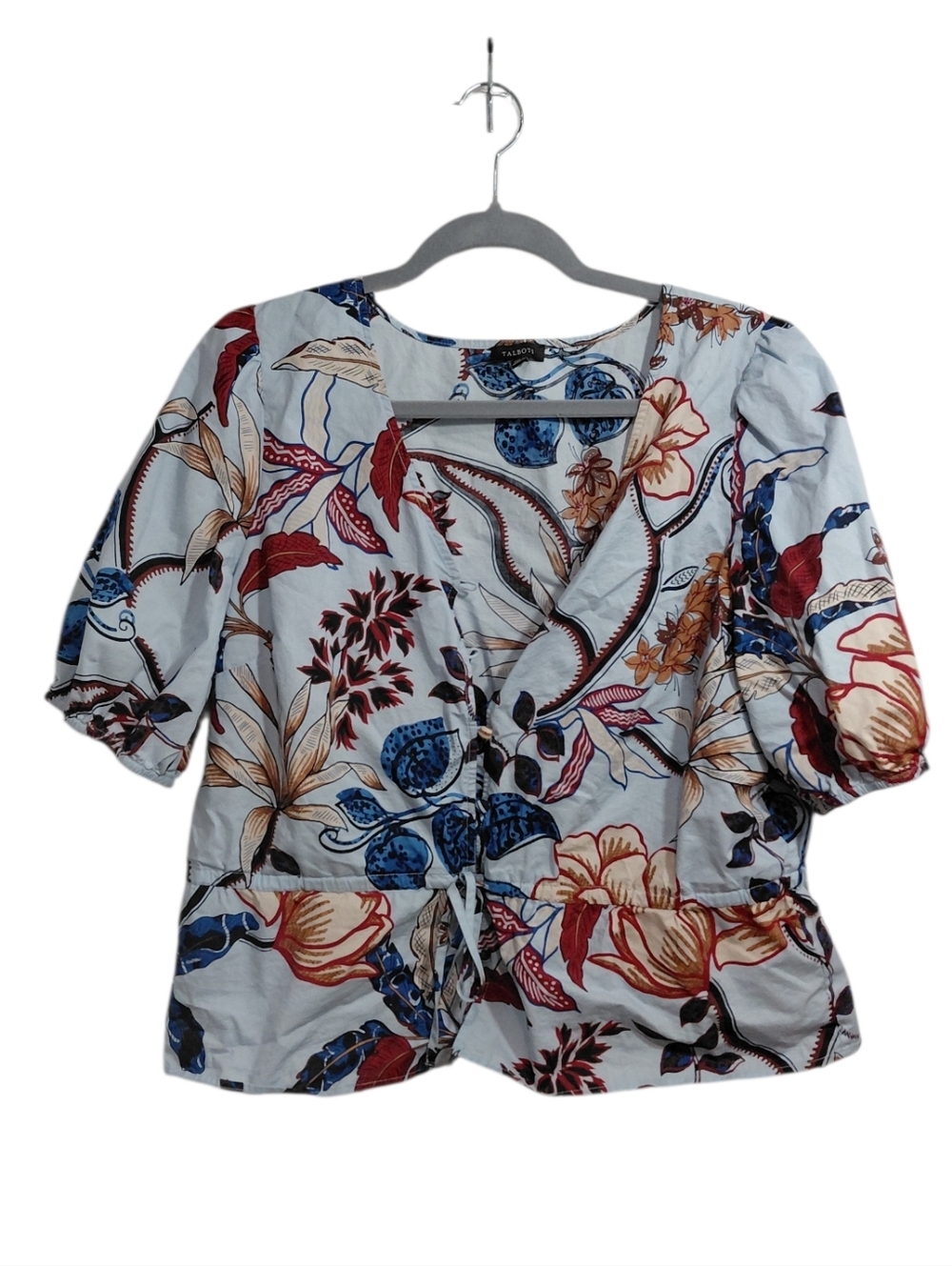 Talbots Floral Tie-Front Blouse - Blue, Red, Cream